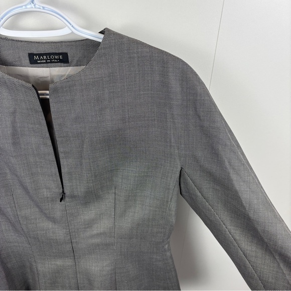 Marlowe Wool Silk Peplum Blazer Grey Black White Italy 8 Zip Front 3/4 Sleeve - Picture 2 of 10